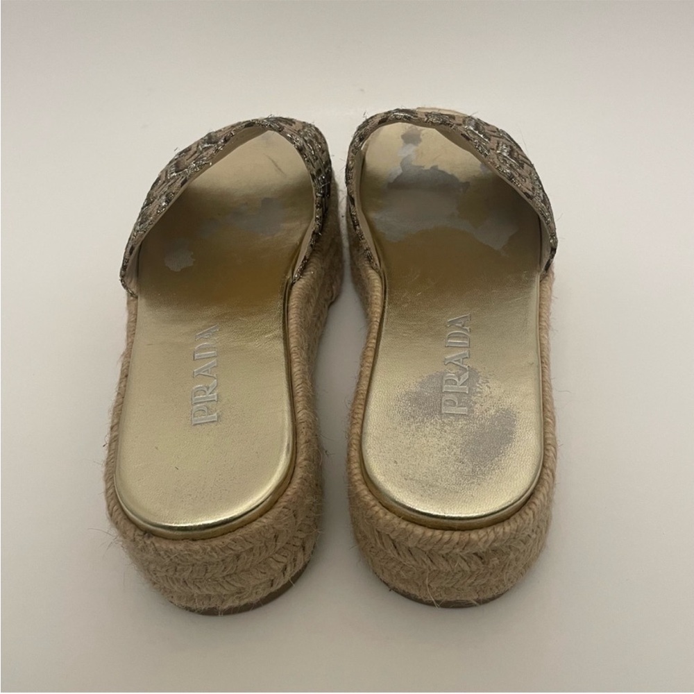 Prada Espadrille Platform Slide Sandals Metallic Womens Size 7.5 Designer - Picture 6 of 15